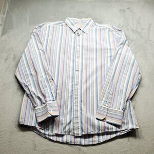 William Long Sleeve Button Up Stripe Shirt Blue Purple Yellow White Men Sz L